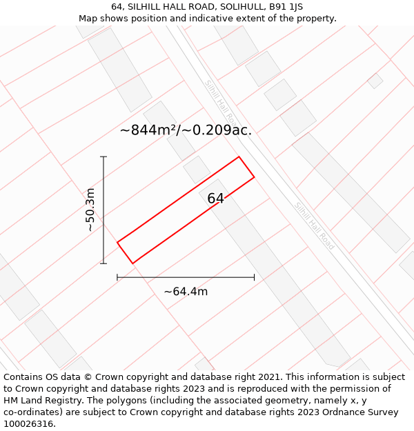 64, SILHILL HALL ROAD, SOLIHULL, B91 1JS: Plot and title map