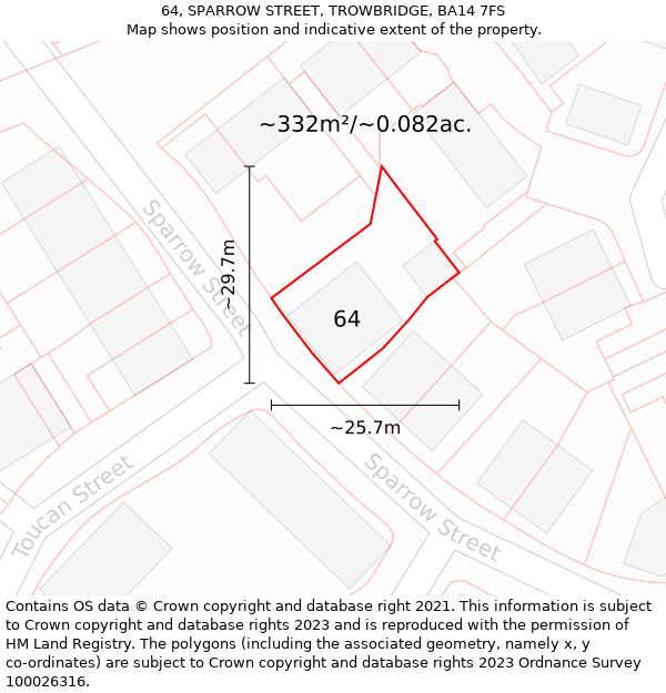 64, SPARROW STREET, TROWBRIDGE, BA14 7FS: Plot and title map