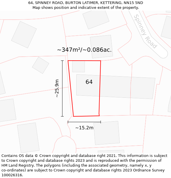 64, SPINNEY ROAD, BURTON LATIMER, KETTERING, NN15 5ND: Plot and title map