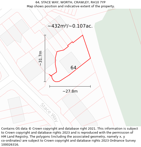 64, STACE WAY, WORTH, CRAWLEY, RH10 7YP: Plot and title map