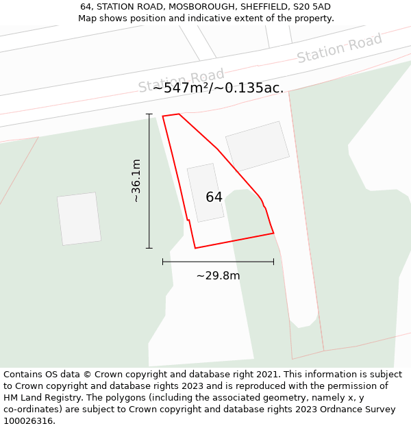 64, STATION ROAD, MOSBOROUGH, SHEFFIELD, S20 5AD: Plot and title map