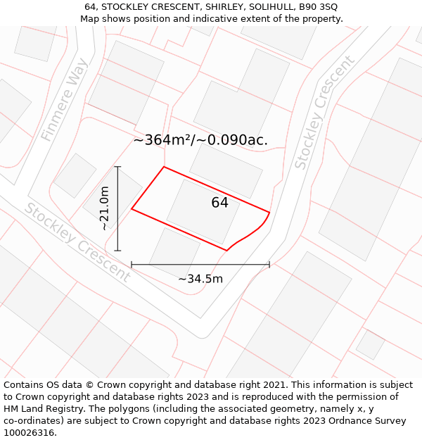 64, STOCKLEY CRESCENT, SHIRLEY, SOLIHULL, B90 3SQ: Plot and title map