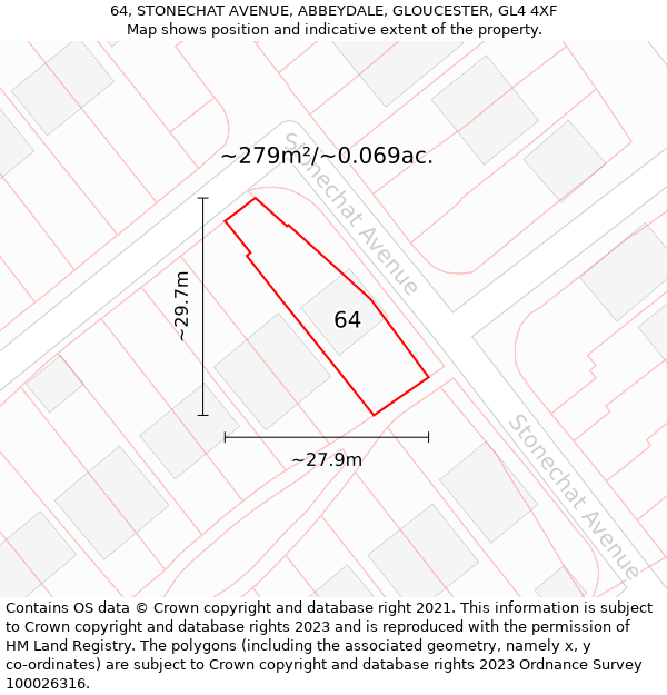 64, STONECHAT AVENUE, ABBEYDALE, GLOUCESTER, GL4 4XF: Plot and title map