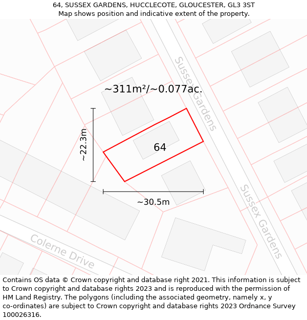 64, SUSSEX GARDENS, HUCCLECOTE, GLOUCESTER, GL3 3ST: Plot and title map