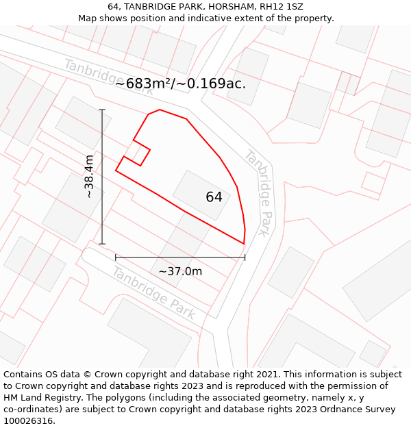 64, TANBRIDGE PARK, HORSHAM, RH12 1SZ: Plot and title map