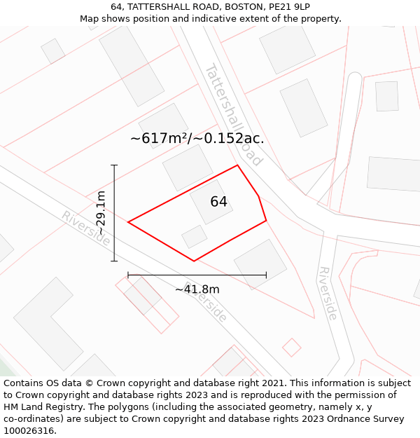 64, TATTERSHALL ROAD, BOSTON, PE21 9LP: Plot and title map