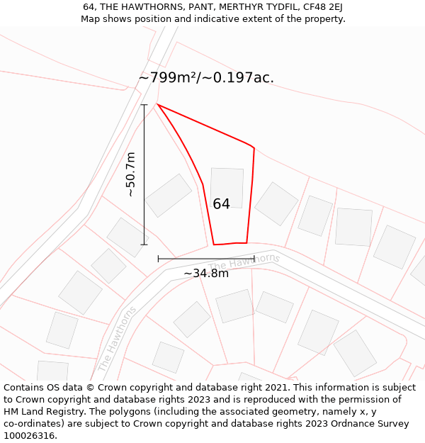 64, THE HAWTHORNS, PANT, MERTHYR TYDFIL, CF48 2EJ: Plot and title map