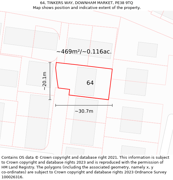 64, TINKERS WAY, DOWNHAM MARKET, PE38 9TQ: Plot and title map