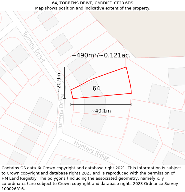 64, TORRENS DRIVE, CARDIFF, CF23 6DS: Plot and title map