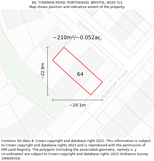 64, TYDEMAN ROAD, PORTISHEAD, BRISTOL, BS20 7LS: Plot and title map