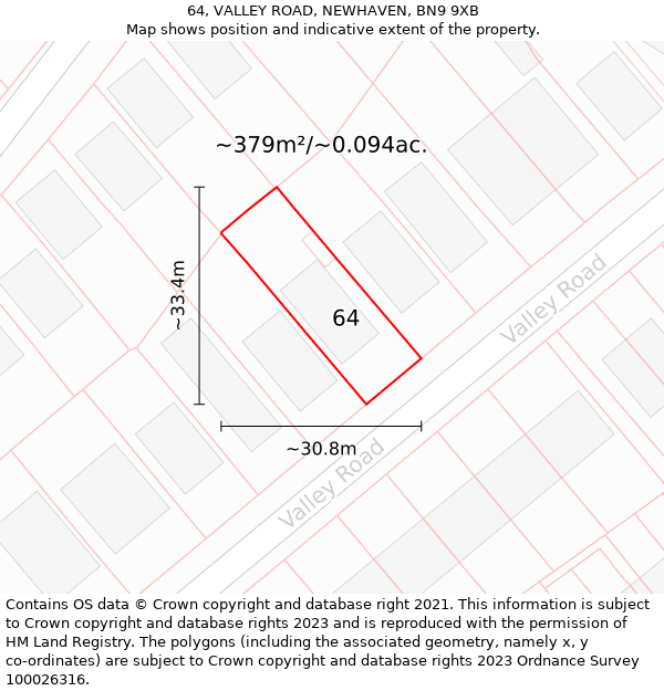 64, VALLEY ROAD, NEWHAVEN, BN9 9XB: Plot and title map