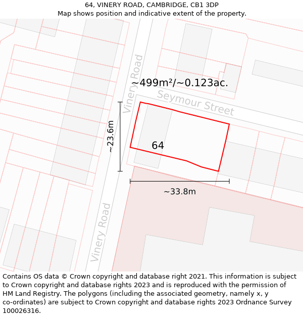 64, VINERY ROAD, CAMBRIDGE, CB1 3DP: Plot and title map