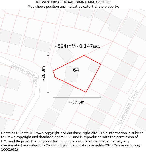 64, WESTERDALE ROAD, GRANTHAM, NG31 8EJ: Plot and title map