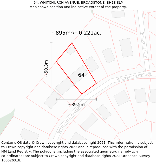 64, WHITCHURCH AVENUE, BROADSTONE, BH18 8LP: Plot and title map