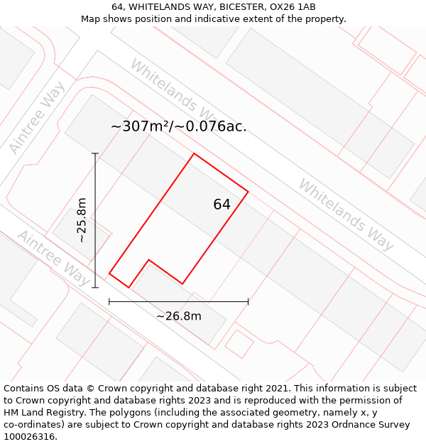 64, WHITELANDS WAY, BICESTER, OX26 1AB: Plot and title map