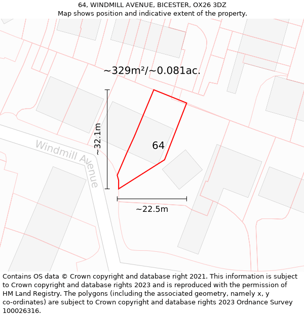 64, WINDMILL AVENUE, BICESTER, OX26 3DZ: Plot and title map