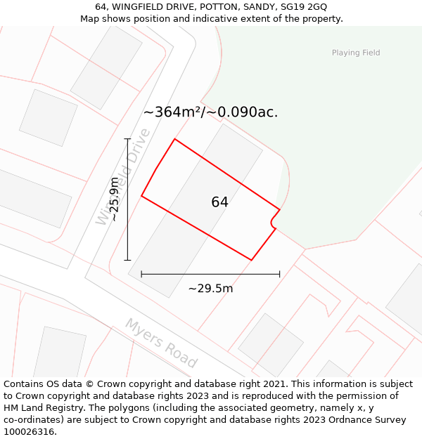 64, WINGFIELD DRIVE, POTTON, SANDY, SG19 2GQ: Plot and title map