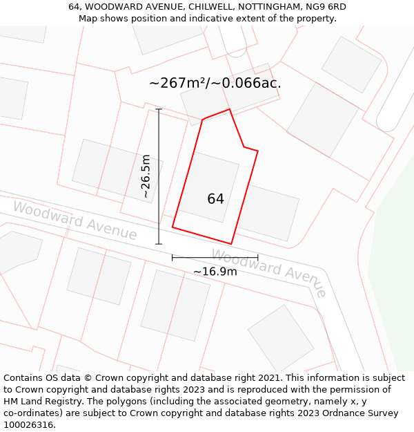 64, WOODWARD AVENUE, CHILWELL, NOTTINGHAM, NG9 6RD: Plot and title map