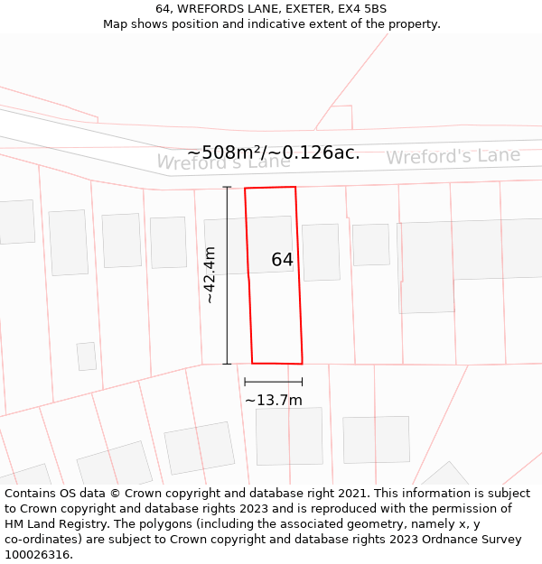 64, WREFORDS LANE, EXETER, EX4 5BS: Plot and title map