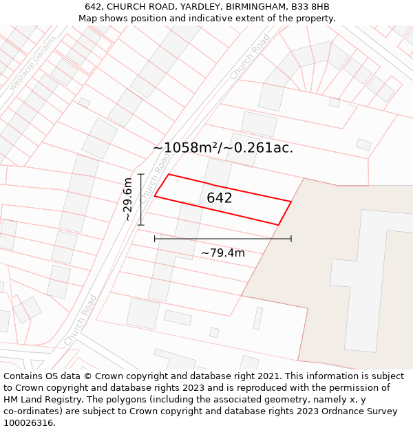 642, CHURCH ROAD, YARDLEY, BIRMINGHAM, B33 8HB: Plot and title map