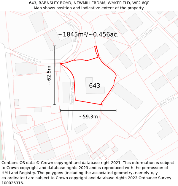 643, BARNSLEY ROAD, NEWMILLERDAM, WAKEFIELD, WF2 6QF: Plot and title map