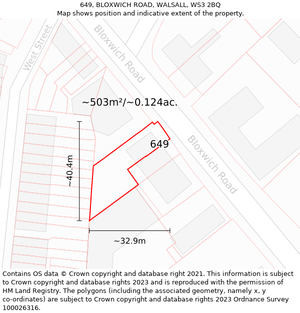 649, BLOXWICH ROAD, WALSALL, WS3 2BQ: Plot and title map