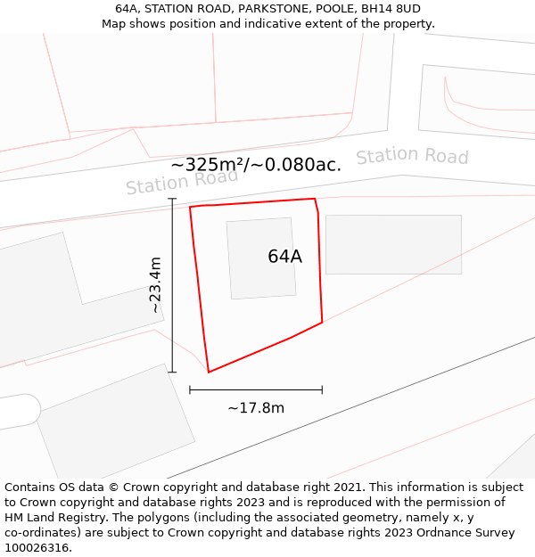 64A, STATION ROAD, PARKSTONE, POOLE, BH14 8UD: Plot and title map