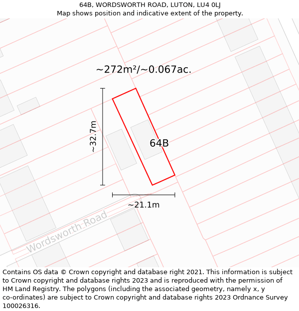 64B, WORDSWORTH ROAD, LUTON, LU4 0LJ: Plot and title map