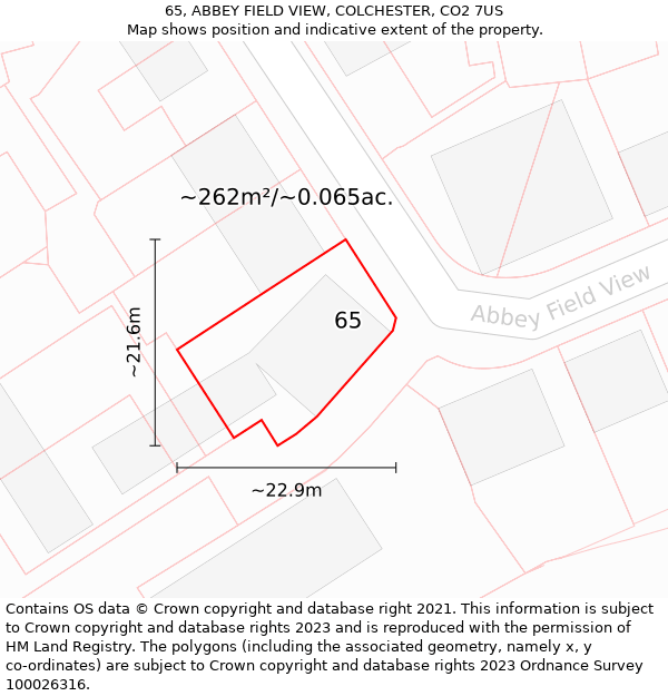 65, ABBEY FIELD VIEW, COLCHESTER, CO2 7US: Plot and title map