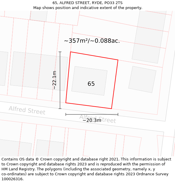 65, ALFRED STREET, RYDE, PO33 2TS: Plot and title map