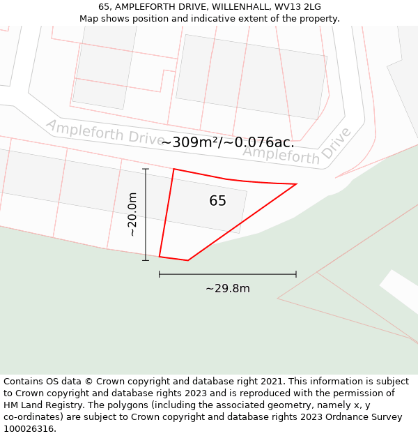 65, AMPLEFORTH DRIVE, WILLENHALL, WV13 2LG: Plot and title map