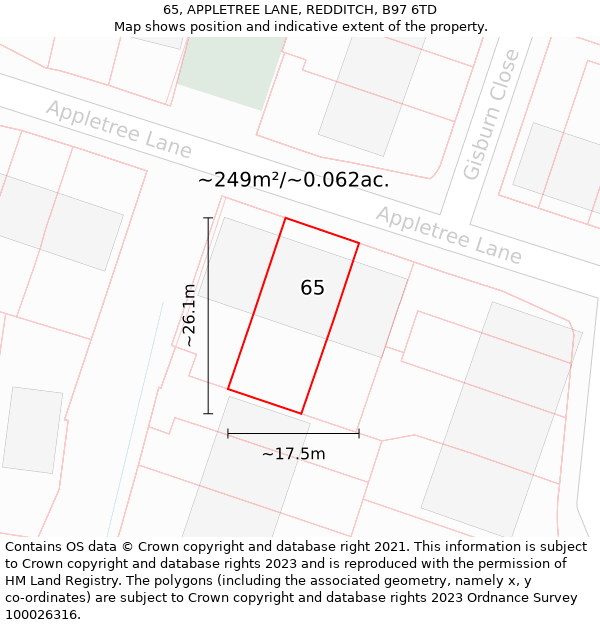 65, APPLETREE LANE, REDDITCH, B97 6TD: Plot and title map