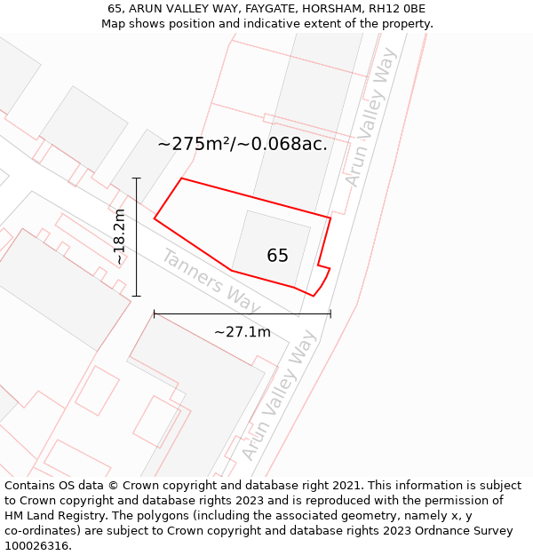 65, ARUN VALLEY WAY, FAYGATE, HORSHAM, RH12 0BE: Plot and title map