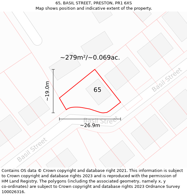 65, BASIL STREET, PRESTON, PR1 6XS: Plot and title map