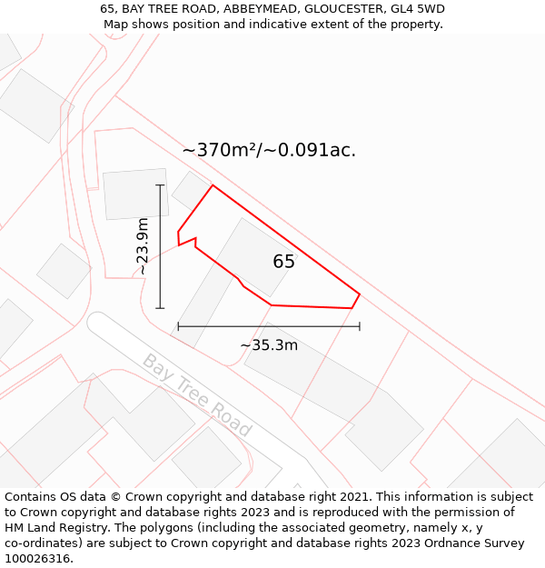 65, BAY TREE ROAD, ABBEYMEAD, GLOUCESTER, GL4 5WD: Plot and title map