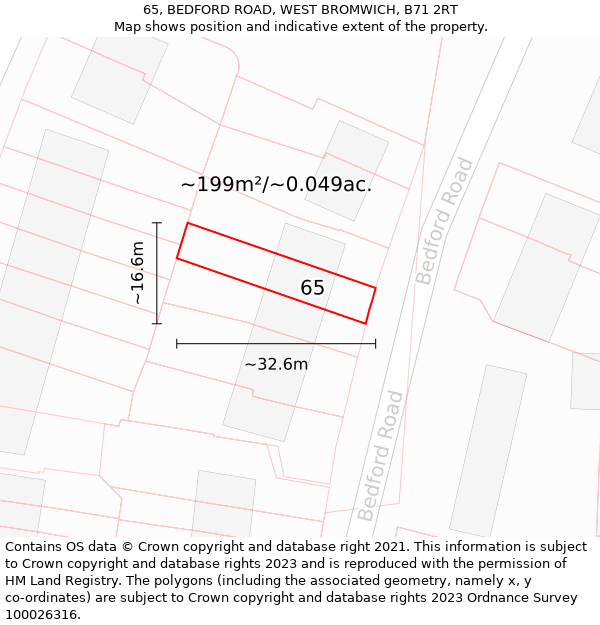 65, BEDFORD ROAD, WEST BROMWICH, B71 2RT: Plot and title map