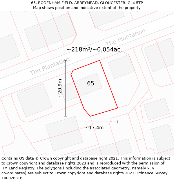 65, BODENHAM FIELD, ABBEYMEAD, GLOUCESTER, GL4 5TP: Plot and title map