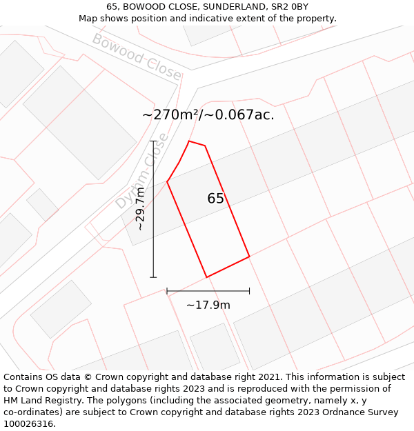 65, BOWOOD CLOSE, SUNDERLAND, SR2 0BY: Plot and title map