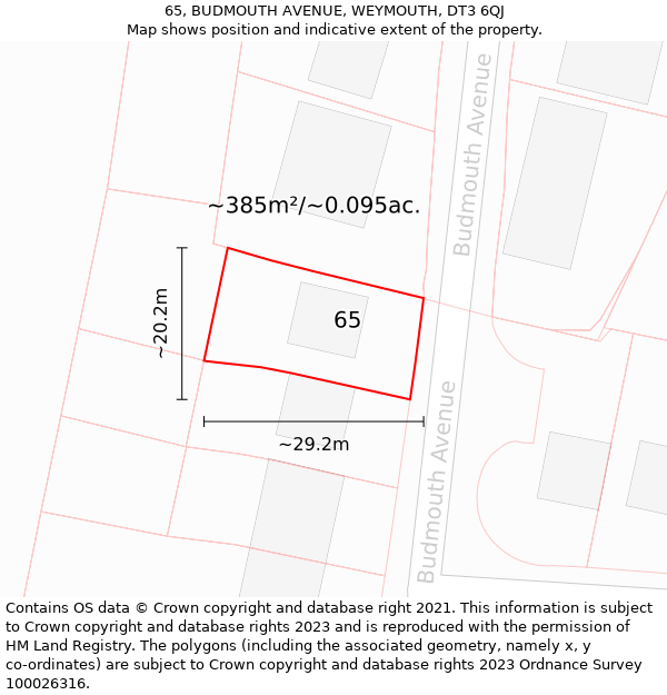 65, BUDMOUTH AVENUE, WEYMOUTH, DT3 6QJ: Plot and title map