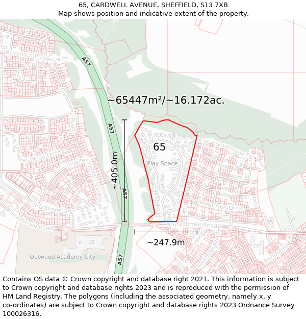 65, CARDWELL AVENUE, SHEFFIELD, S13 7XB: Plot and title map