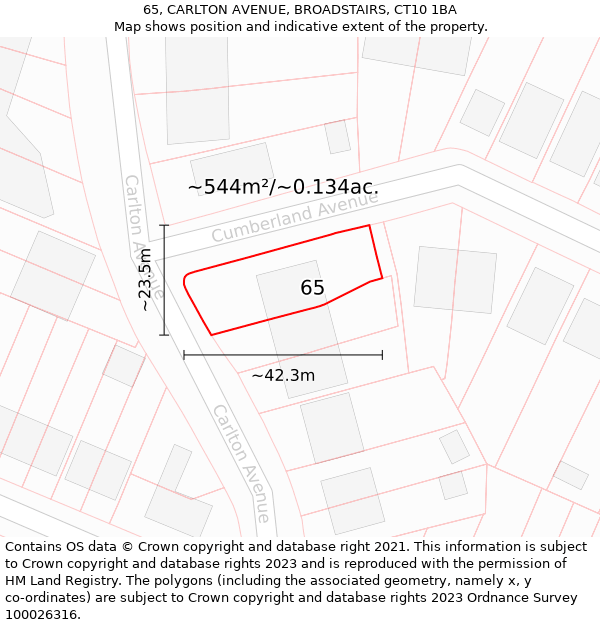 65, CARLTON AVENUE, BROADSTAIRS, CT10 1BA: Plot and title map