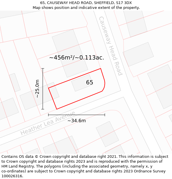65, CAUSEWAY HEAD ROAD, SHEFFIELD, S17 3DX: Plot and title map