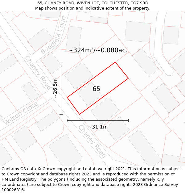 65, CHANEY ROAD, WIVENHOE, COLCHESTER, CO7 9RR: Plot and title map