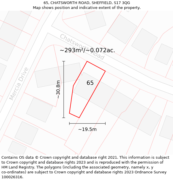 65, CHATSWORTH ROAD, SHEFFIELD, S17 3QG: Plot and title map