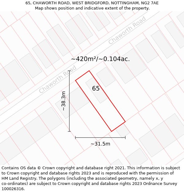 65, CHAWORTH ROAD, WEST BRIDGFORD, NOTTINGHAM, NG2 7AE: Plot and title map