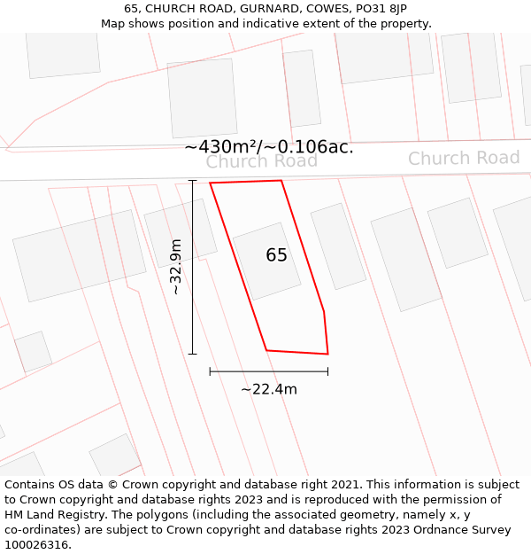 65, CHURCH ROAD, GURNARD, COWES, PO31 8JP: Plot and title map