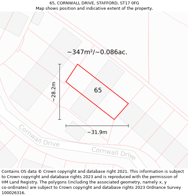 65, CORNWALL DRIVE, STAFFORD, ST17 0FG: Plot and title map