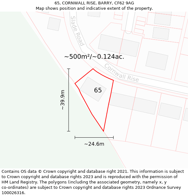 65, CORNWALL RISE, BARRY, CF62 9AG: Plot and title map