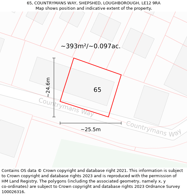 65, COUNTRYMANS WAY, SHEPSHED, LOUGHBOROUGH, LE12 9RA: Plot and title map