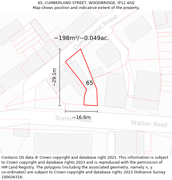 65, CUMBERLAND STREET, WOODBRIDGE, IP12 4AQ: Plot and title map